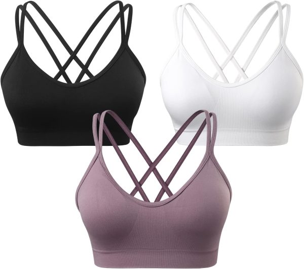 Women's Cross Back Sports Bra Padded Strappy Medium Support Yoga Bra for Workout Fitness 3 Pack