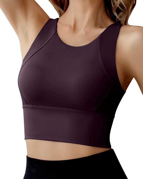 High Neck Sports Bra for Women Longline Medium Impact Workout Crop Tank Tops Wirefree Padded Yoga Bra Gym
