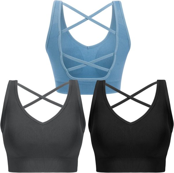 Double Couple Sports Bras for Women Padded High Impact Seamless Criss Cross Back Workout Tops Gym Activewear Bra