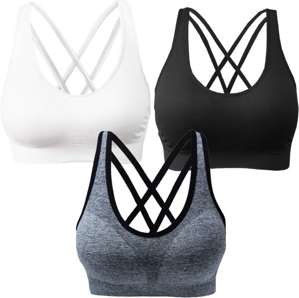Women's Cross Back Sport Bras,Adjustable Straps Padded Criss Cross Cropped Bras for Yoga Workout Fitness