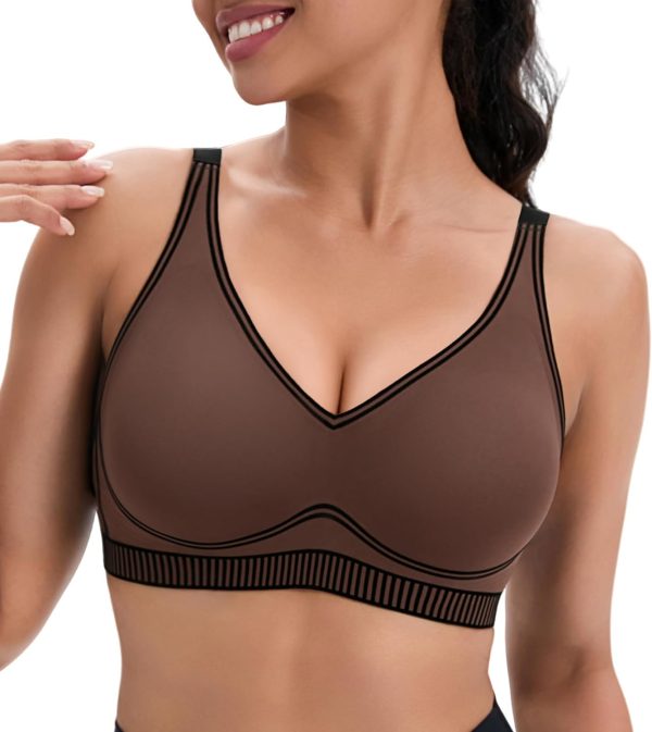Wireless Sports Bras for Women Supportive Medium Impact Push Up Workout Bras No Underwire Deep V Padded Yoga Bra