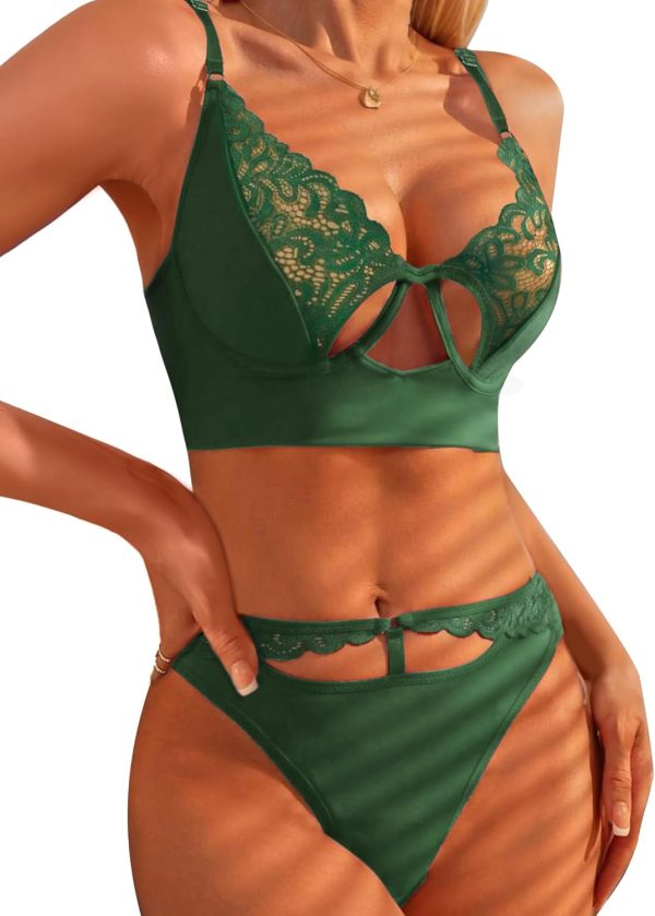 Women Sexy Lingerie Lace Patchwork Matching Bra and Panty Lingerie Sets