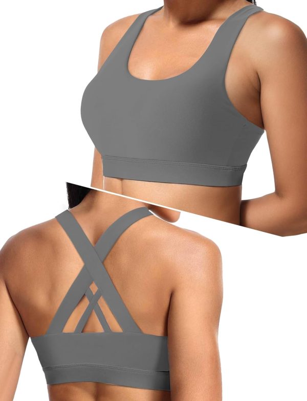 Sports Bras for Women High Support Large Bust, Outdoors High Impact Yoga Wireless Padded Bras for Sagging Breasts,White Padded Low Back Athletic Sleep Workout Strappy Racerback Sports Bra Grey L