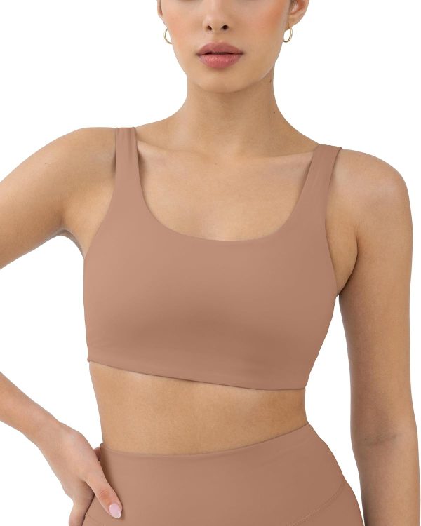Buttery Soft Sports Bras for Women - High Support Low Scoop Neck U Back Padded Yoga Gym Workout Bra -