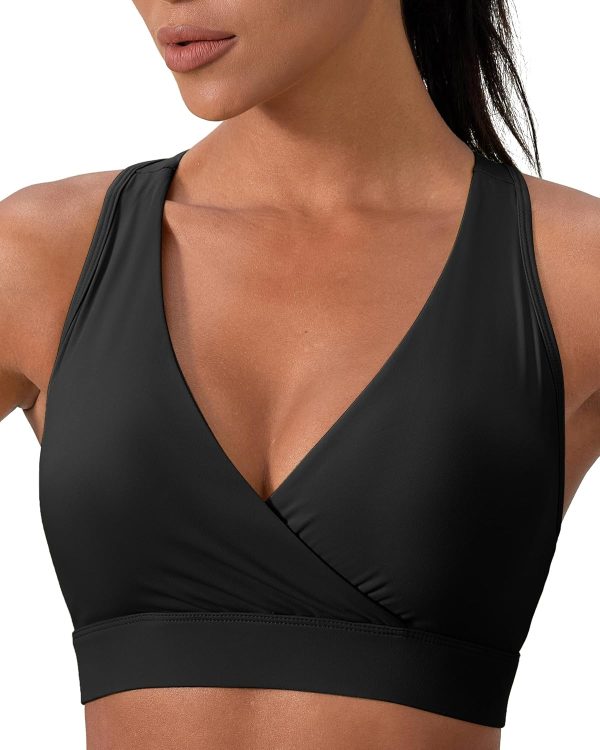 Women's Sports Bra, Medium Impact Racerback Workout Top, Nylon Spandex Blend Scoop or V Neck Tank Top