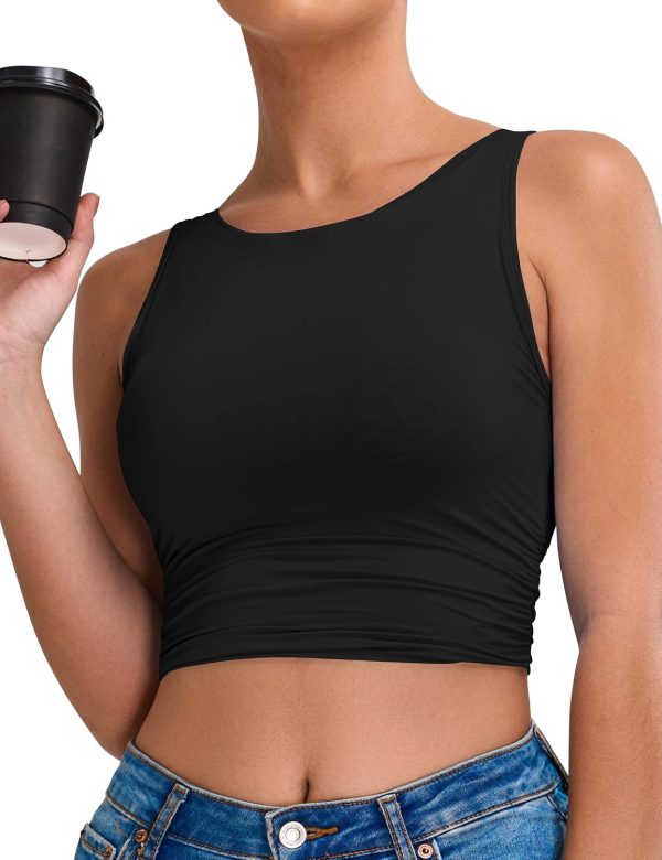 Women's Sports Bras High Neck Longline Removable Padded Yoga Workout Crop Tank Top with Built in Pads